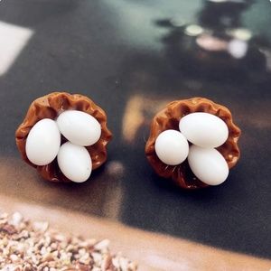 White Eggs in a Basket Stud Earrings